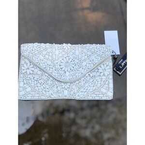 La Regale Floral Print Snap Closure Beaded Envelop